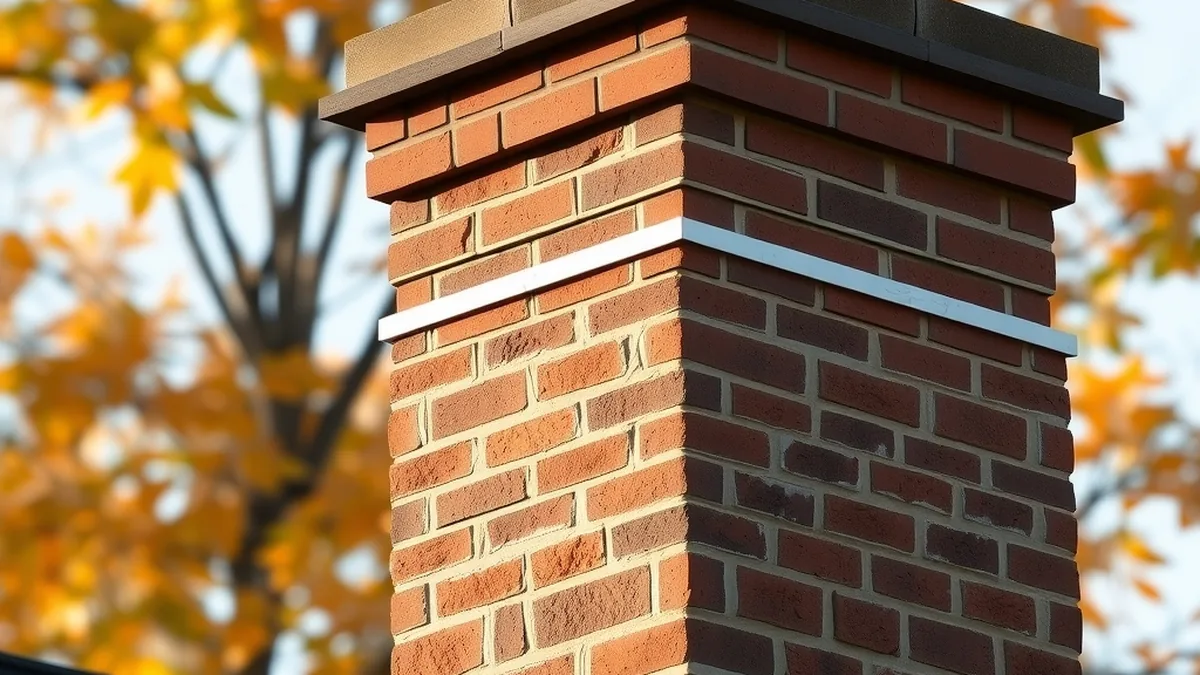 Brick chimney on a residential roof, where the stainless liner is installed from